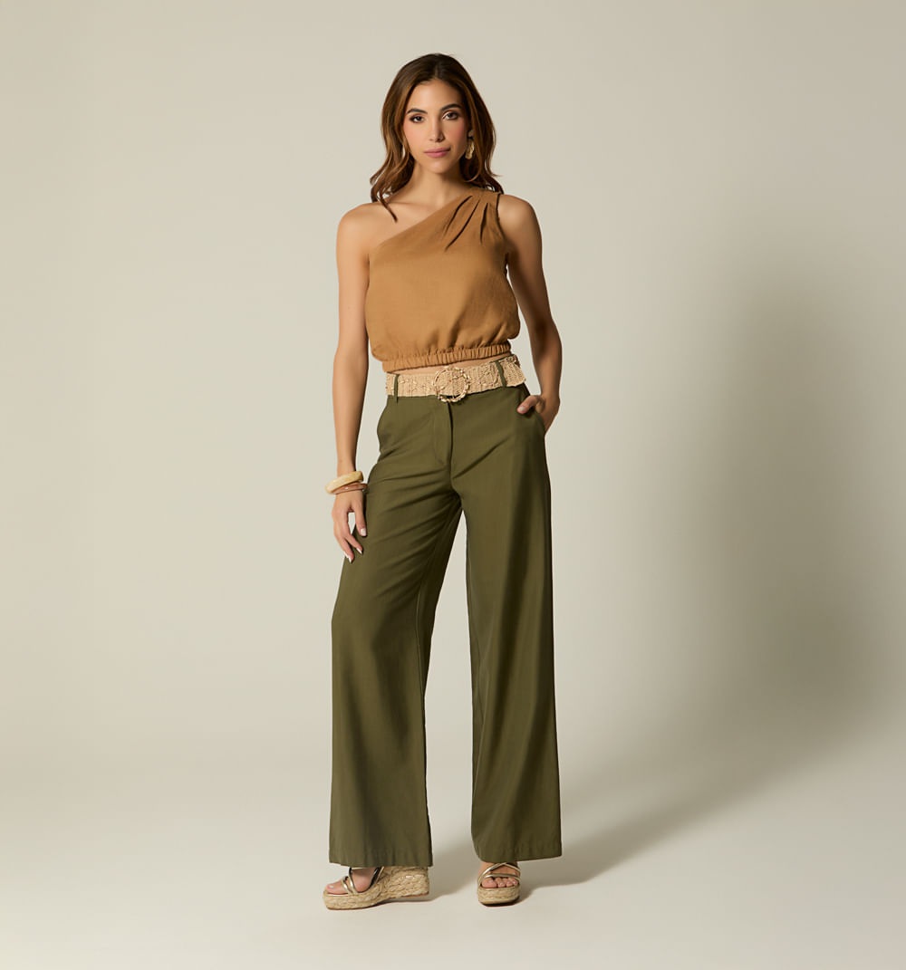 Pantalon palazo tiro alto con correa