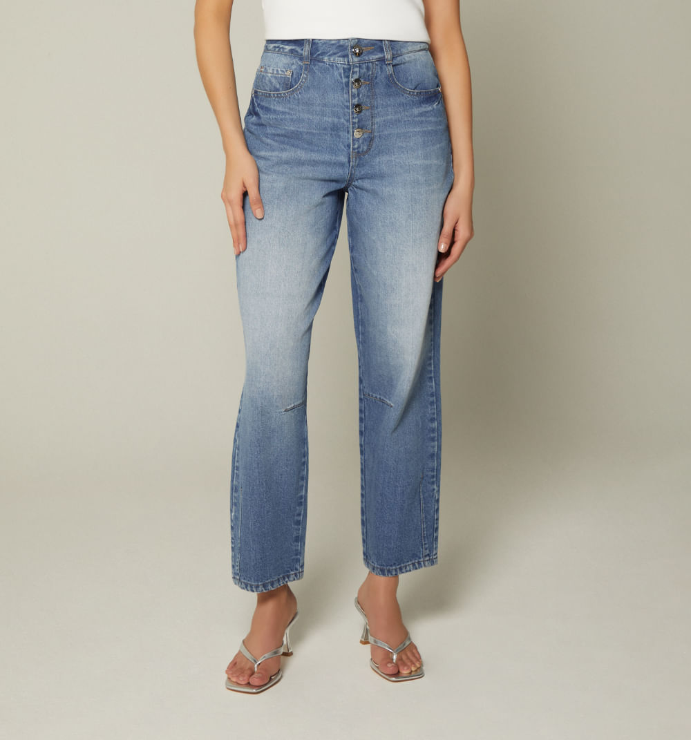 Jean  girlfriend tiro alto cinco bolsillos