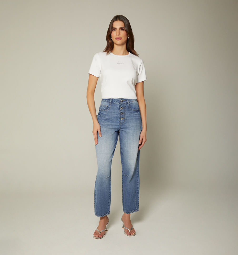 Jean  girlfriend tiro alto cinco bolsillos