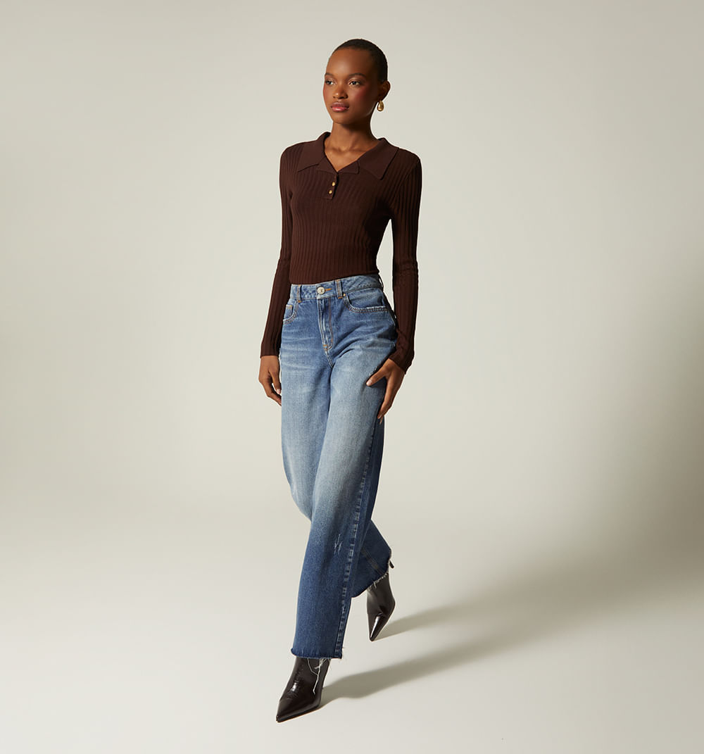 Jean rcto tiro alto 5 bolsillos rustico