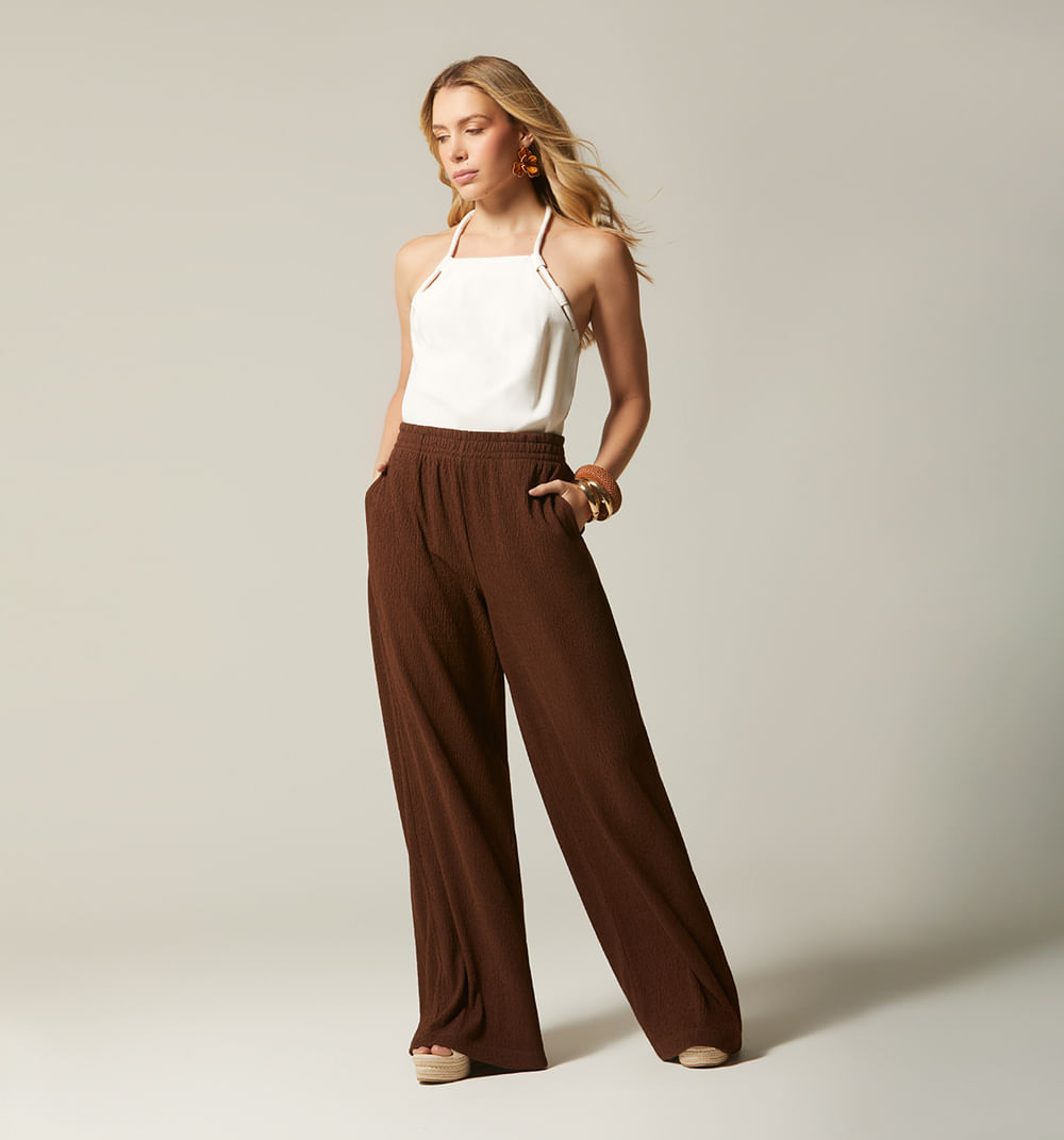 Pantalon palazo elastico en cintura -