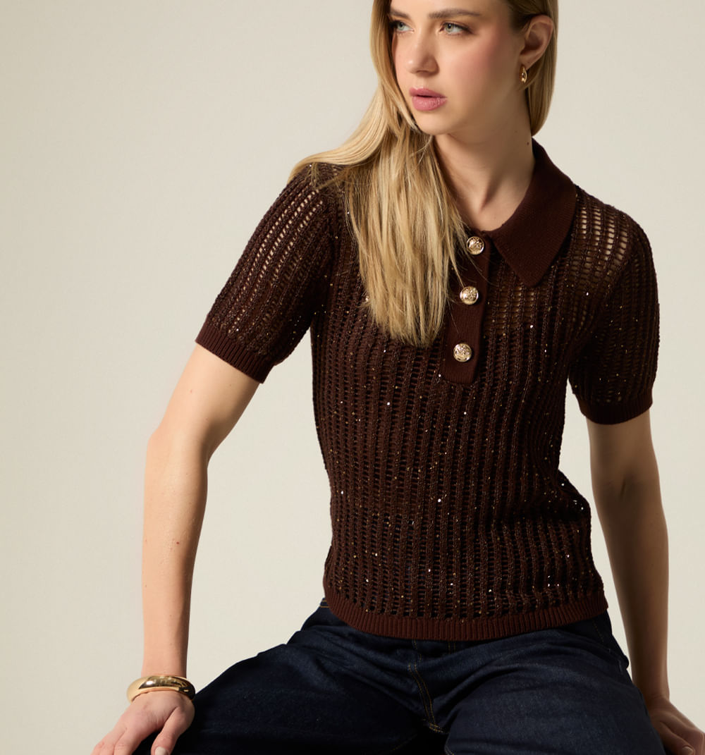 Blusa tipo polo en malla