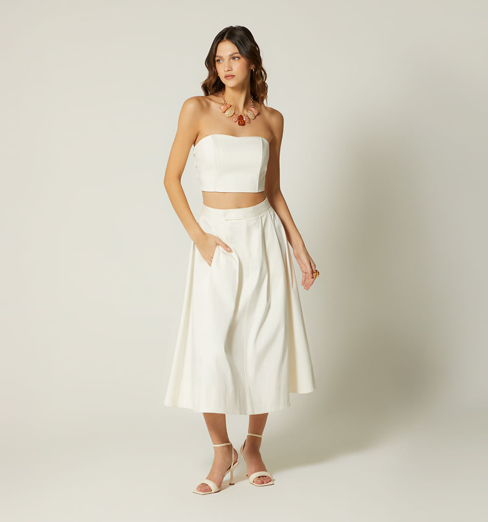Falda midi con prenses y bolsillos