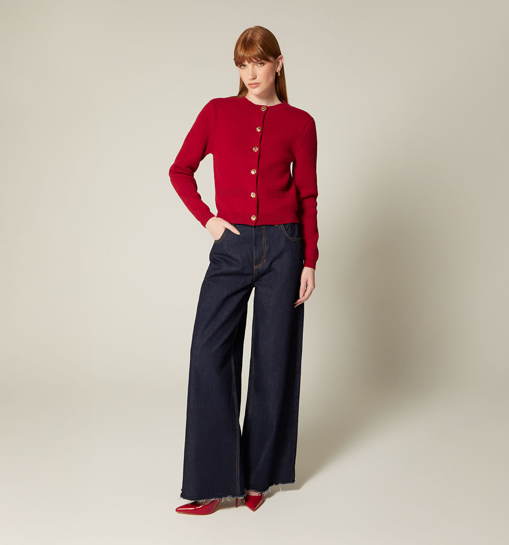 Cardigan m/l rayas con botón joya