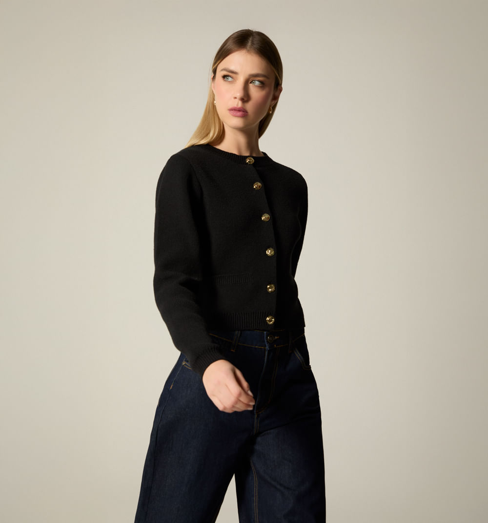 Cardigan m/l rayas con botón joya