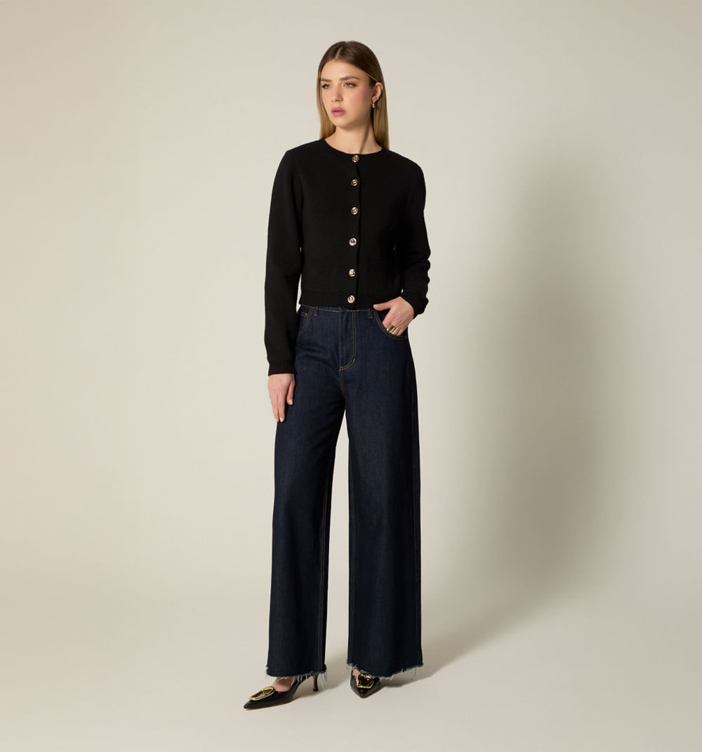 Cardigan m/l rayas con botón joya