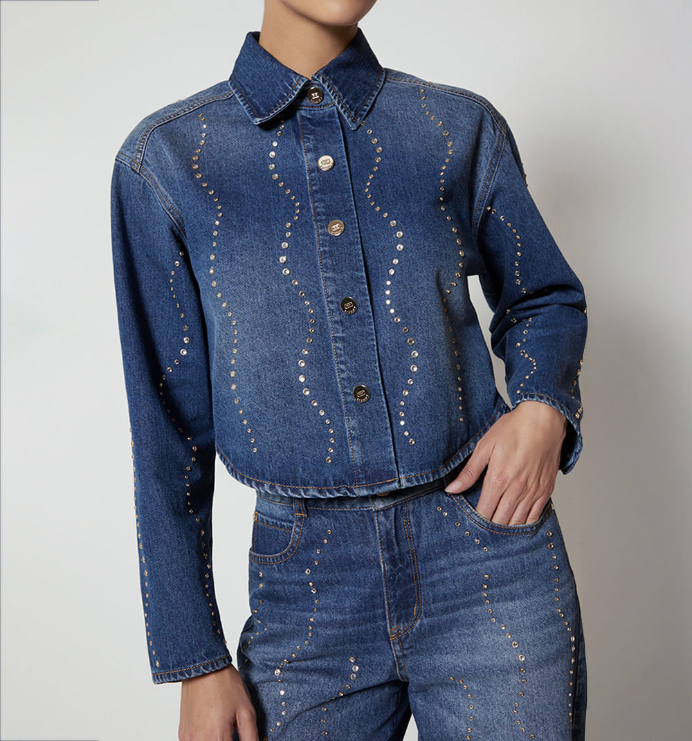 Blusa camisera manga larga cristales